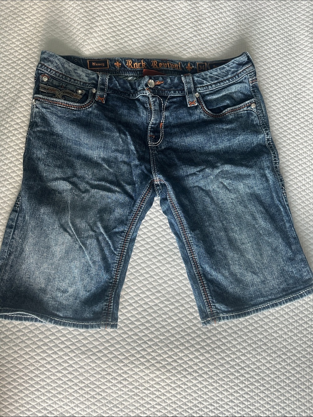 Rock Revival Faded Blue Bermuda Jean Shorts, 34